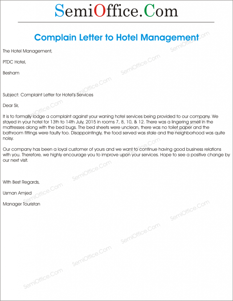 complaint-letter-to-hotel-management-semioffice-com