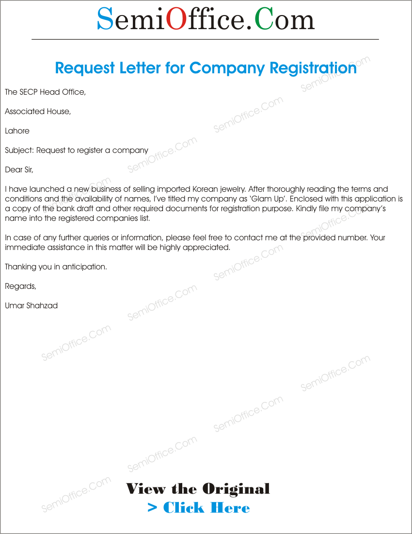 application letter for company registration