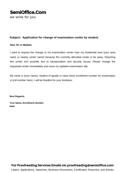 application letter for exam time change