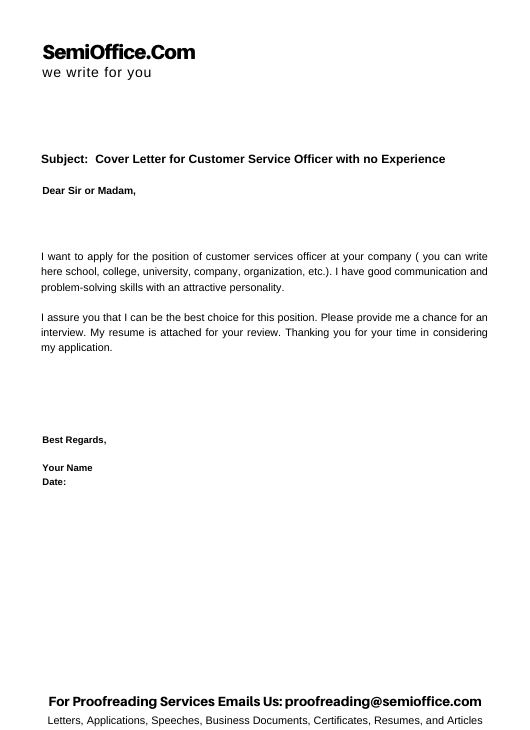 customer relations officer cover letter