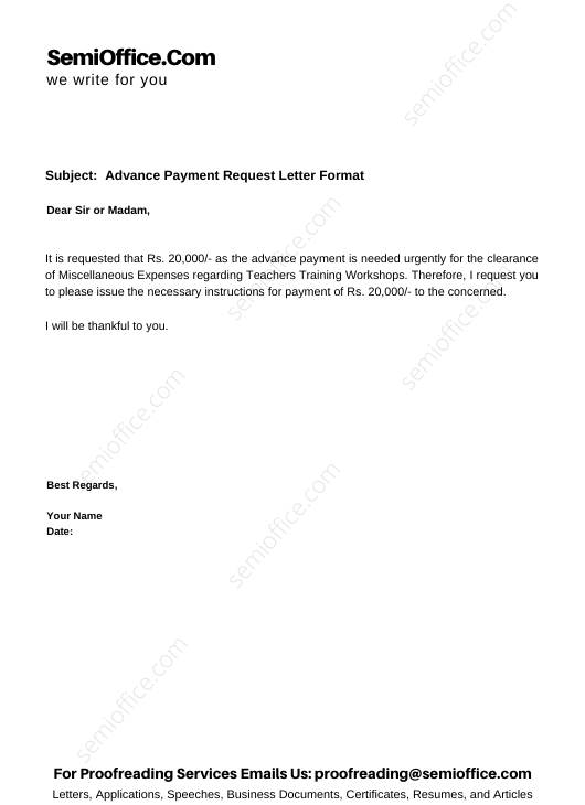 Advance Payment Letter Formatsemioffice Com