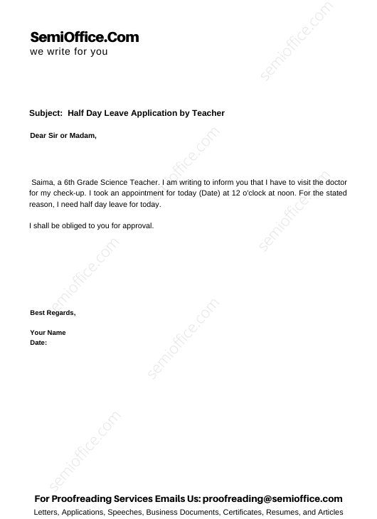 Half Day Leave Application By Teacher SemiOffice Com   Half Day Leave Application By Teacher 