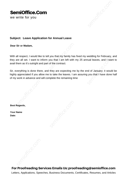 application letter for an annual leave