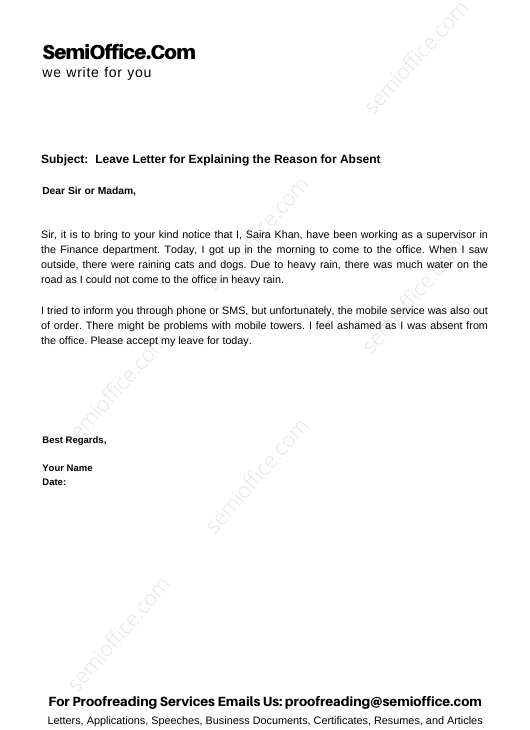 Leave-Letter-for-Explaining-the-Reason-for-Absent | SemiOffice.Com