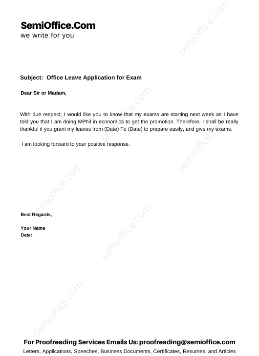 application letter for leave to head of department