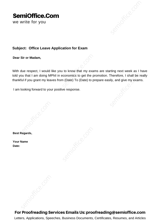 leave application letter for exam in office