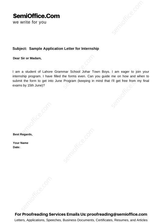 application letter for internship in bank