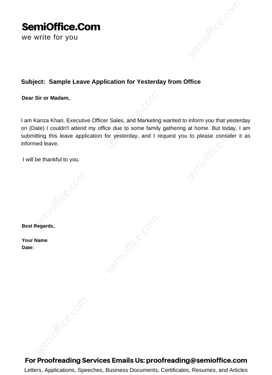 yesterday leave application letter