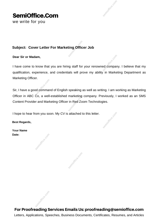 marketing officer cover letter no experience