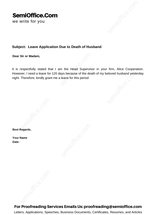 application letter for job after husband death
