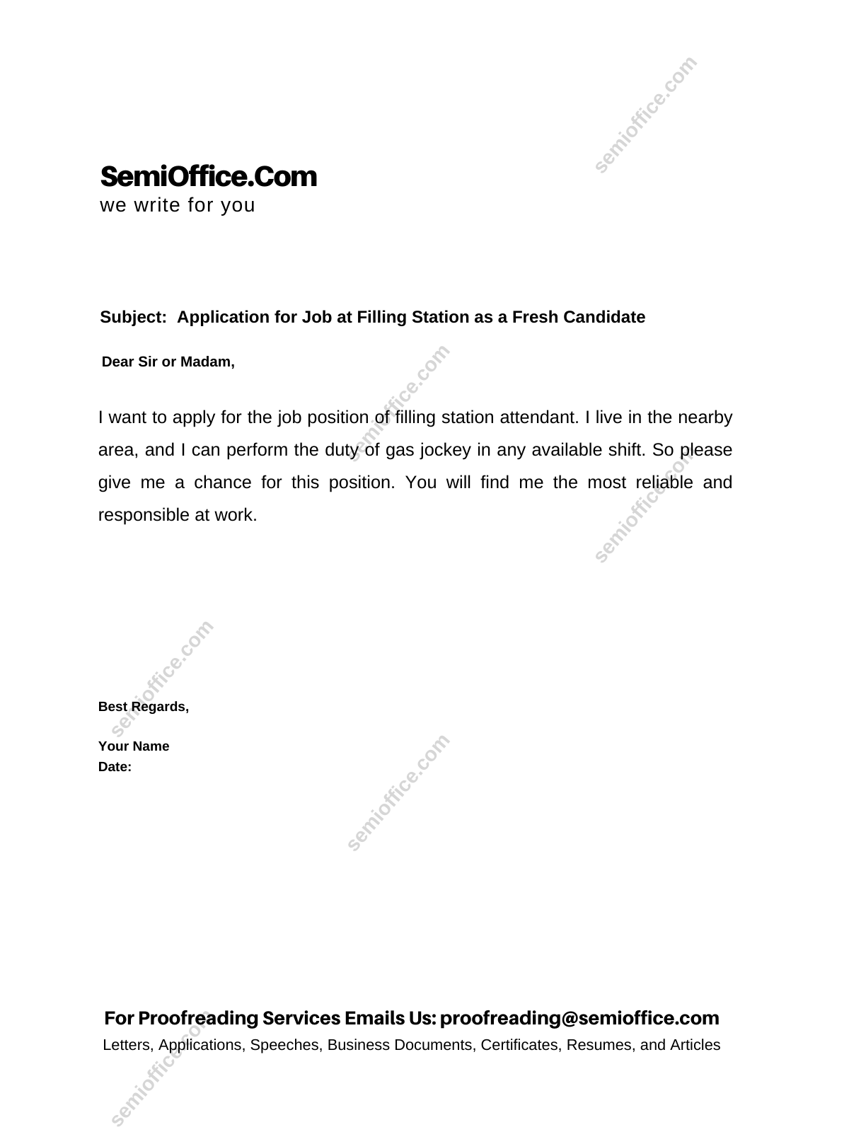 write application letter to a filling station