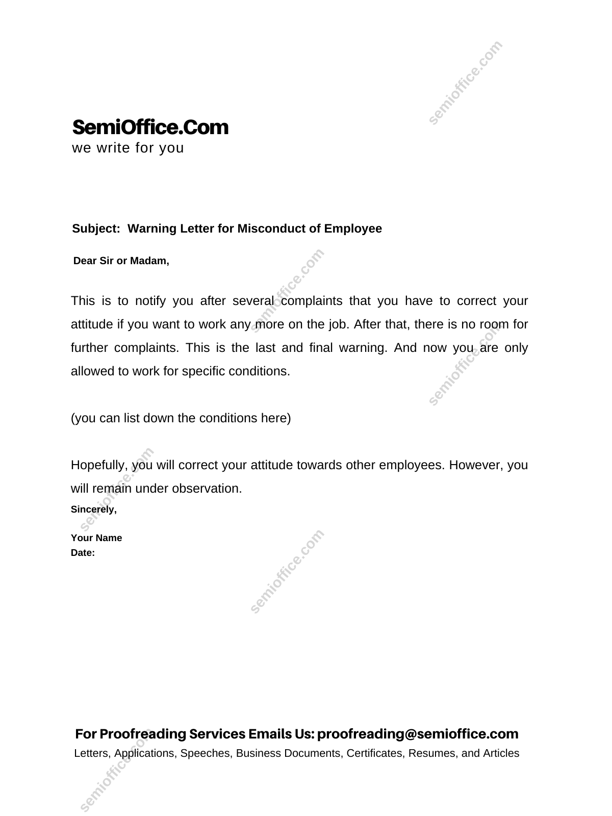 Final Warning Letter To Employee Sample
