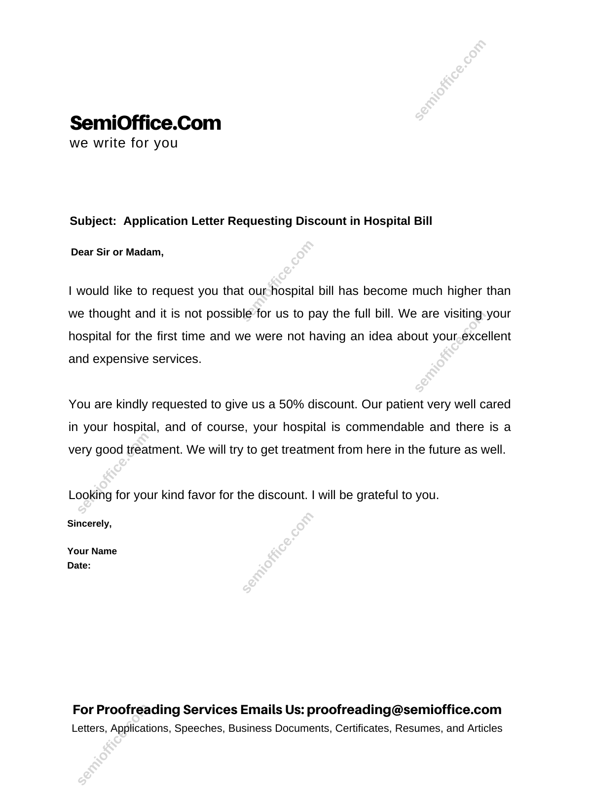 application letter for hospital bills