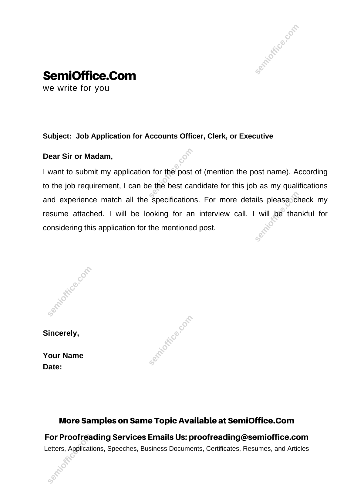 application letter for cost accountant