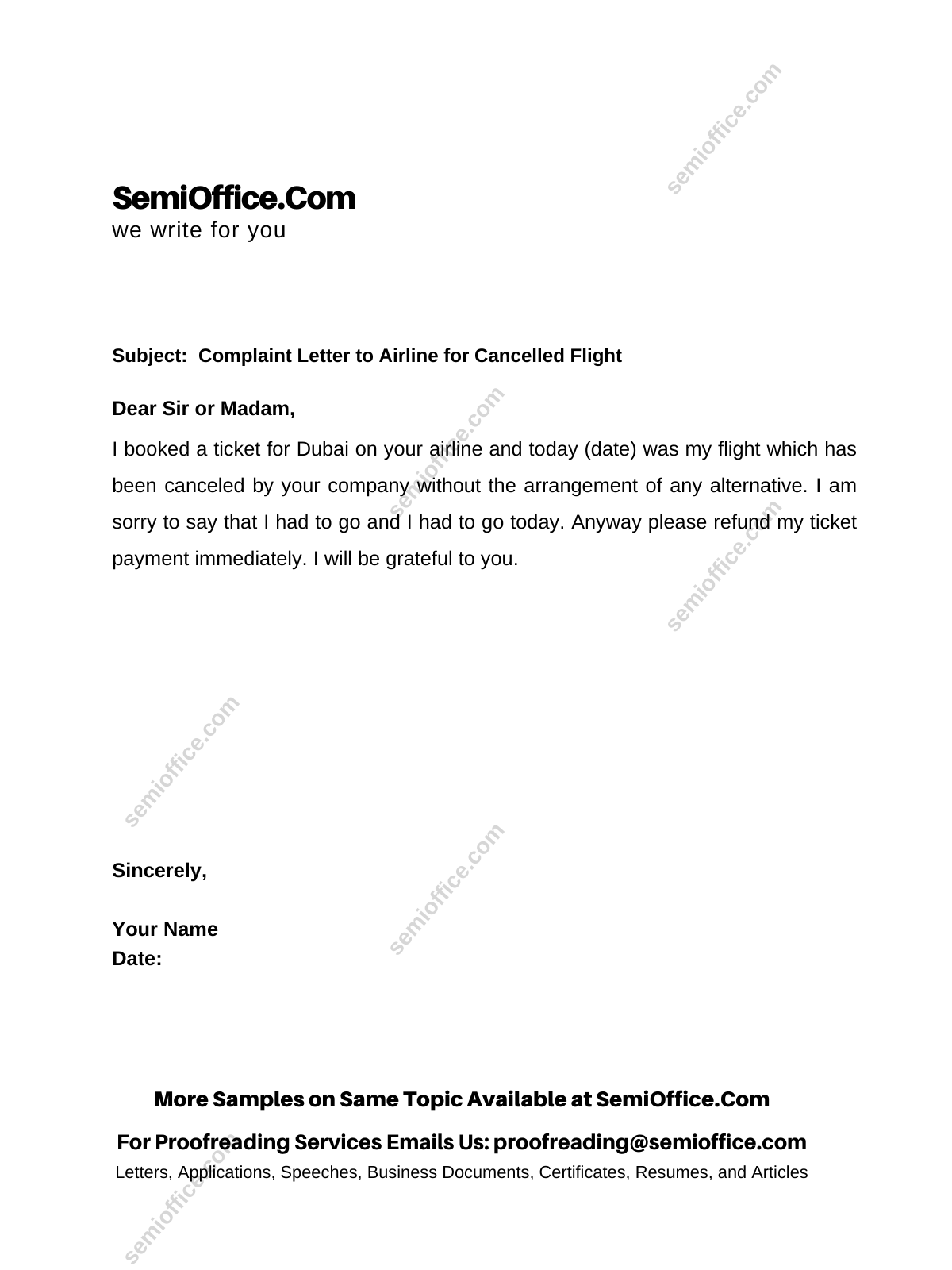 complaint-letter-to-airline-for-cancelled-flight-semioffice-com