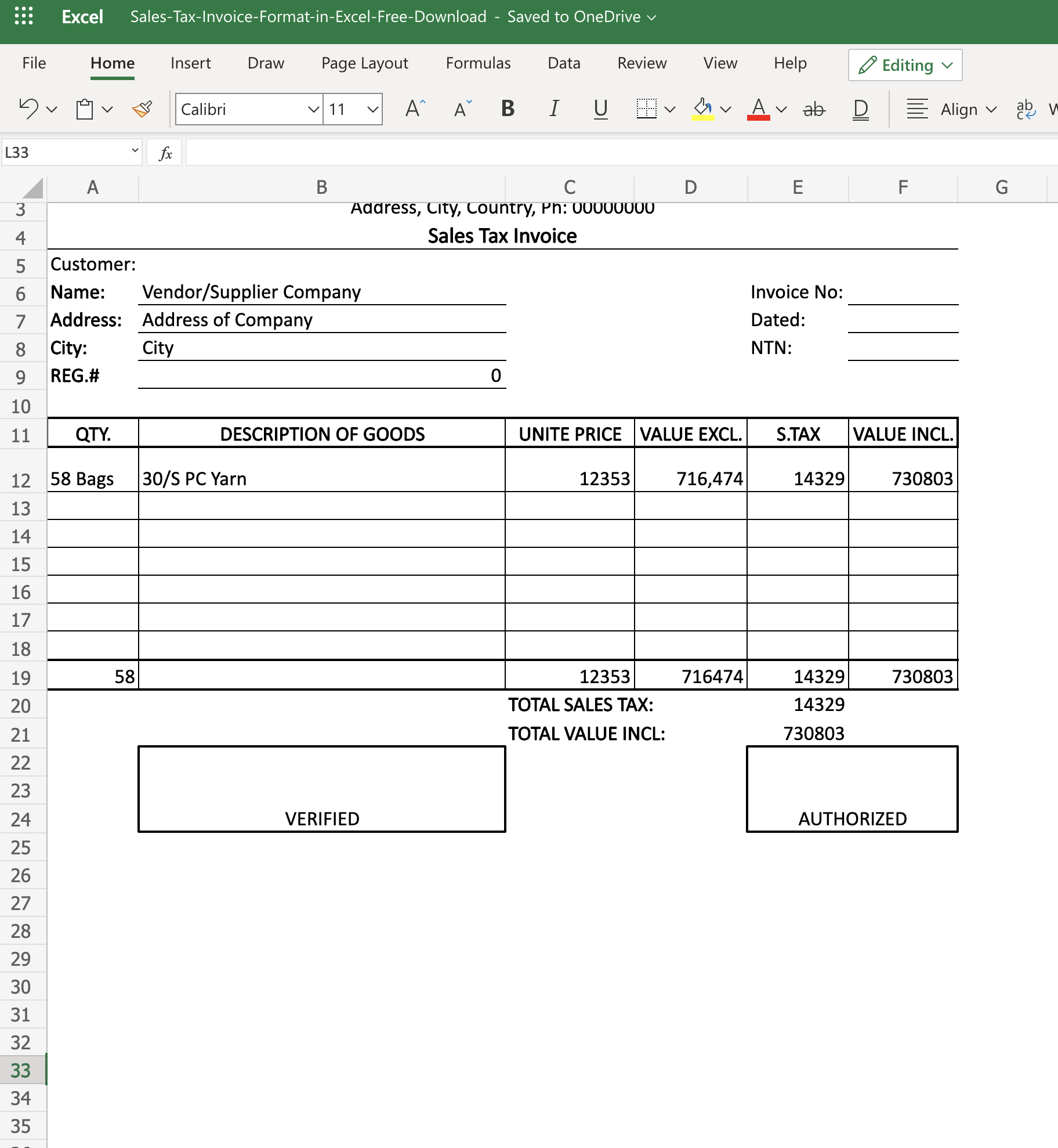 Simple Tax Invoice Format In Excel Free Download