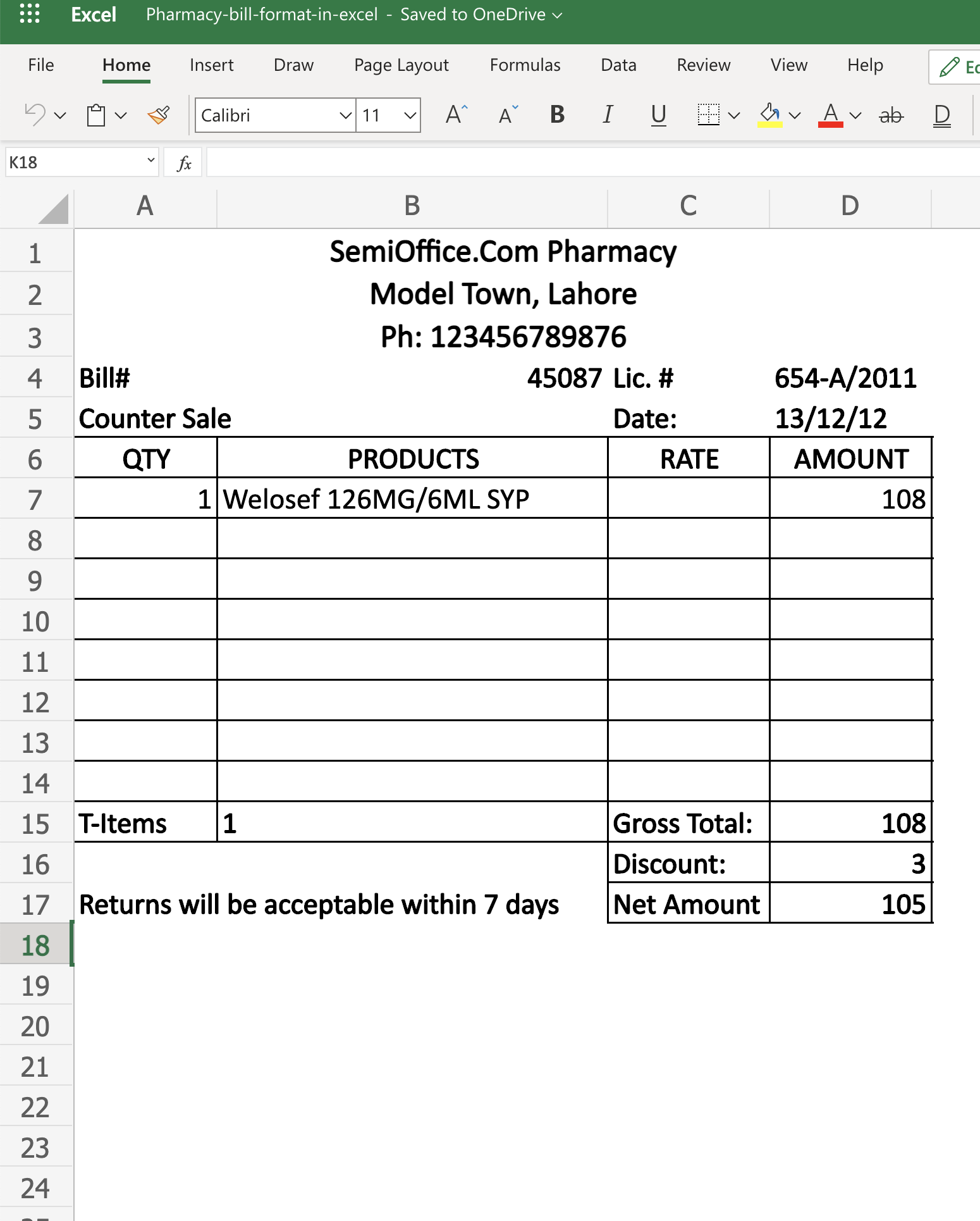 How To Make A Bill Format In Excel