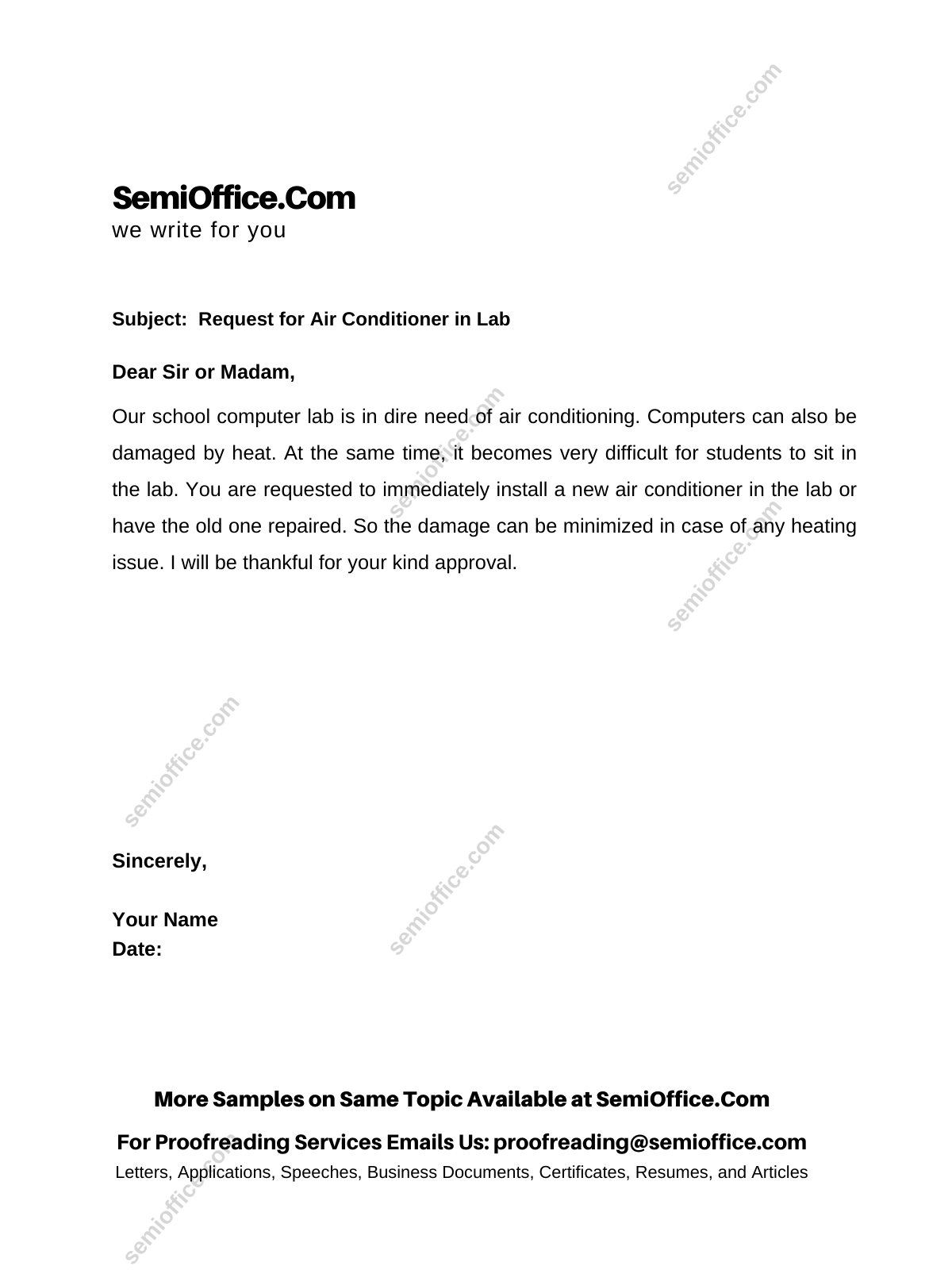 Request Letter For Air Conditioner In Computer Lab SemiOffice Com