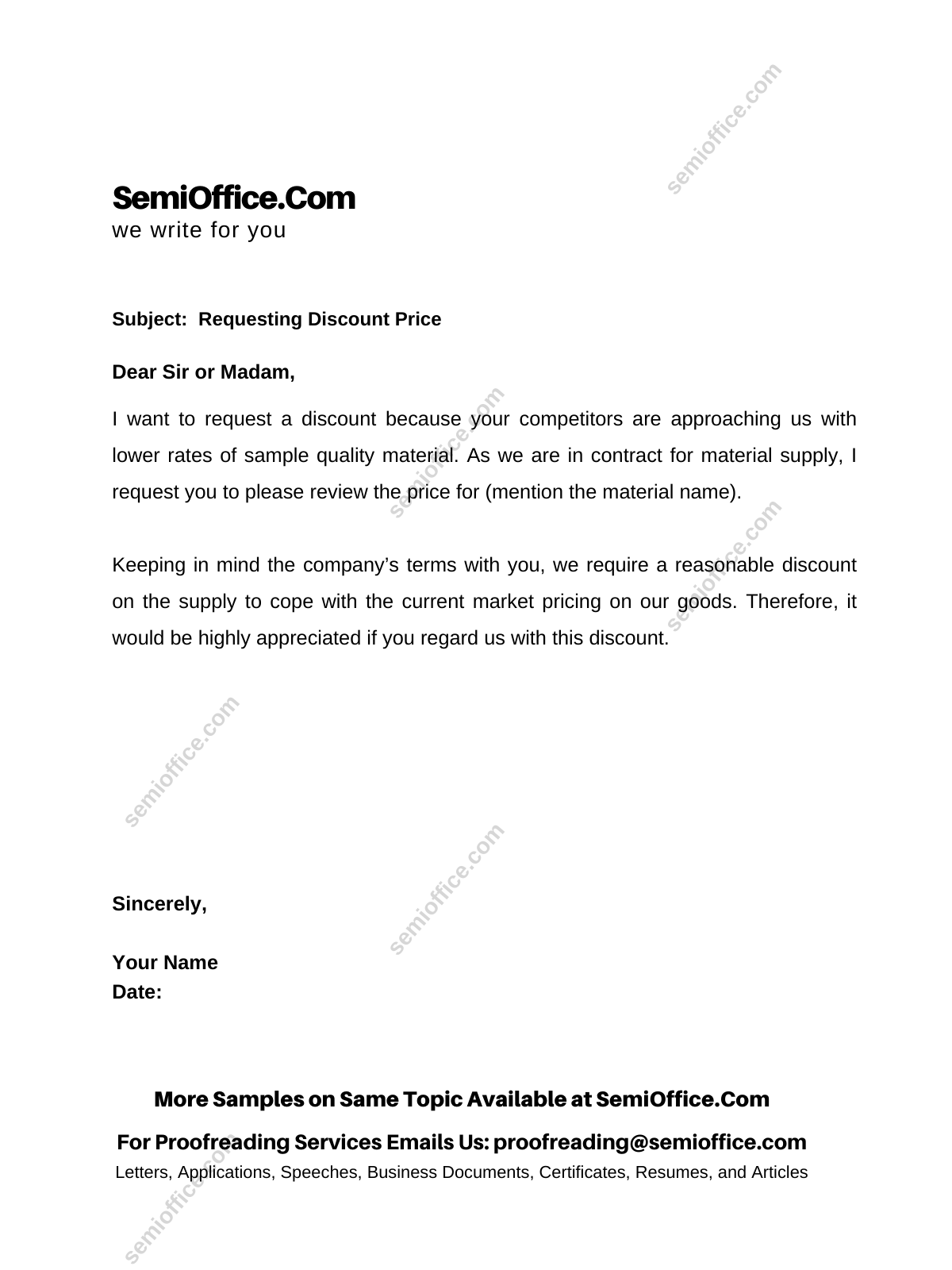 Discount Request Letter To Supplier By The Purchaser SemiOffice Com