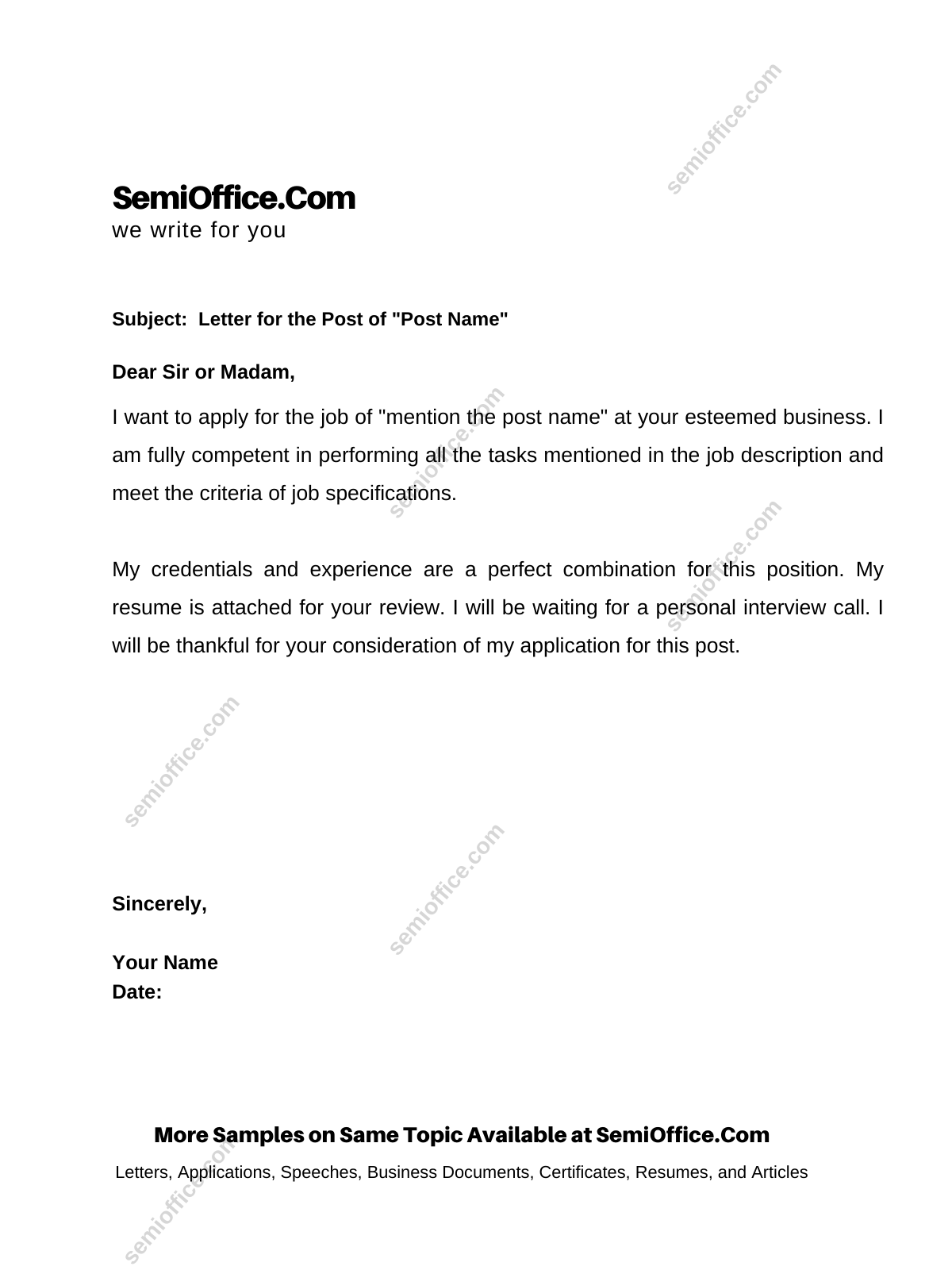 Cover Letter For Job Free Templates SemiOffice Com