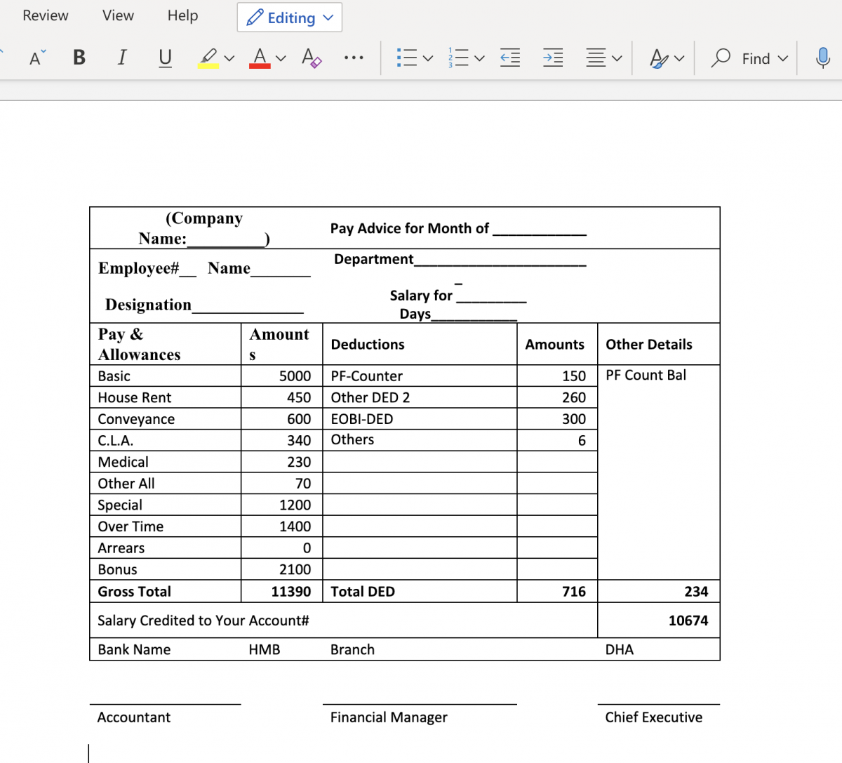 Salary Slip Format in Excel and Word | SemiOffice.Com