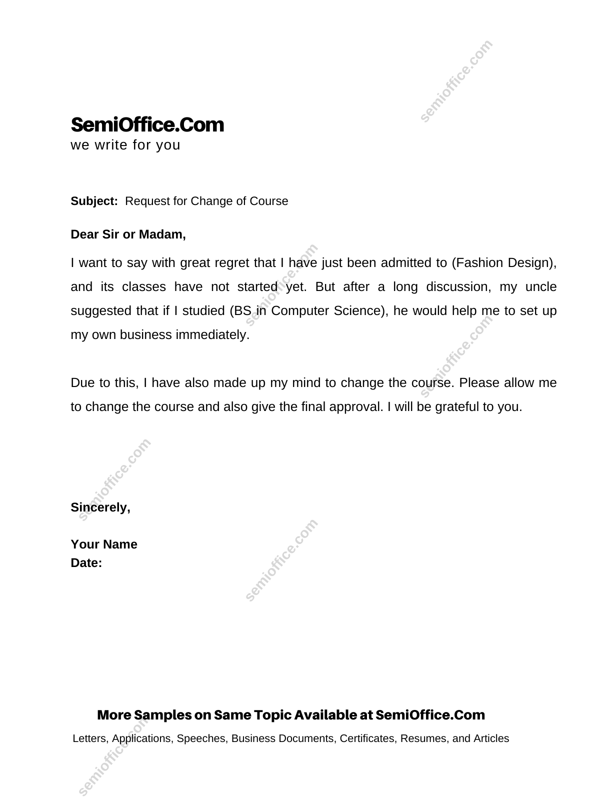 application letter for change of address in college