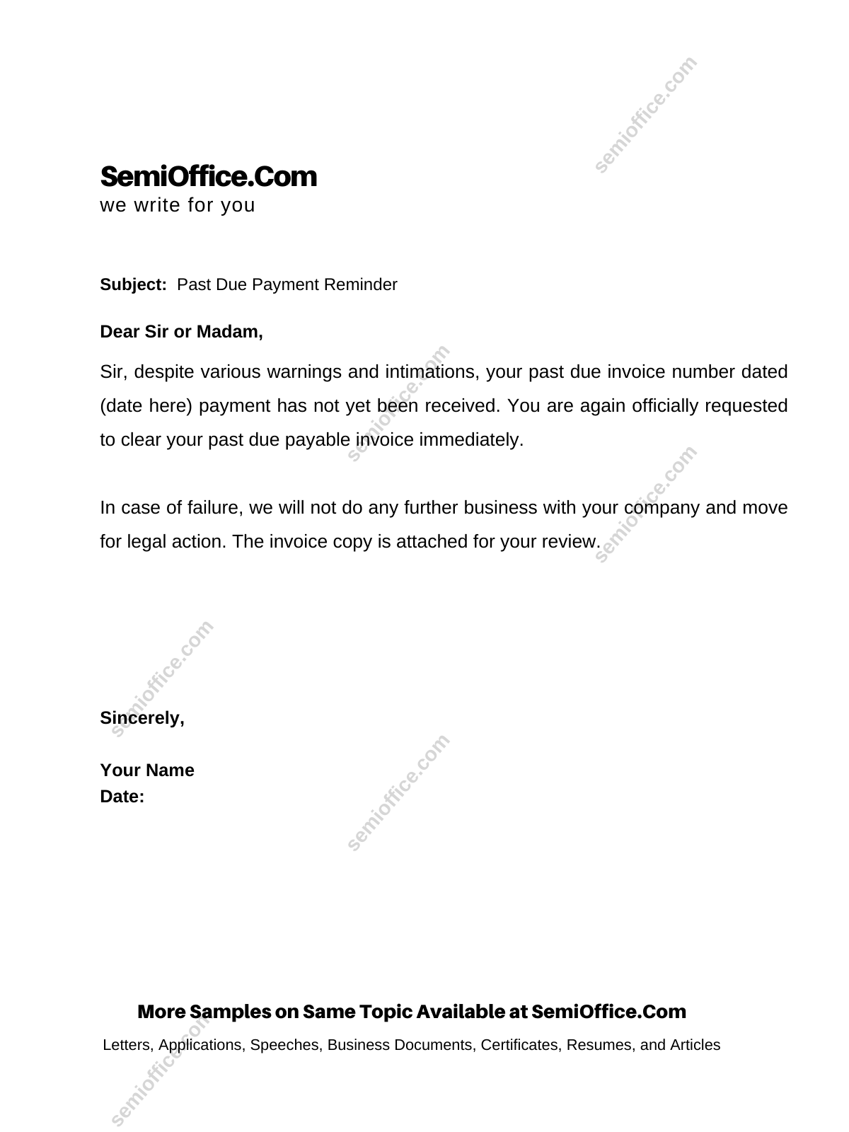 Past Due Invoice Email Samples SemiOffice Com